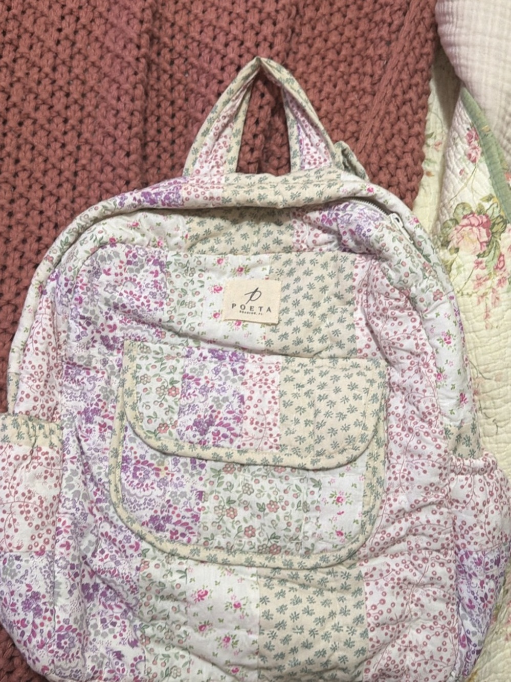 Quilted Floral Backpack in Lavender Pink